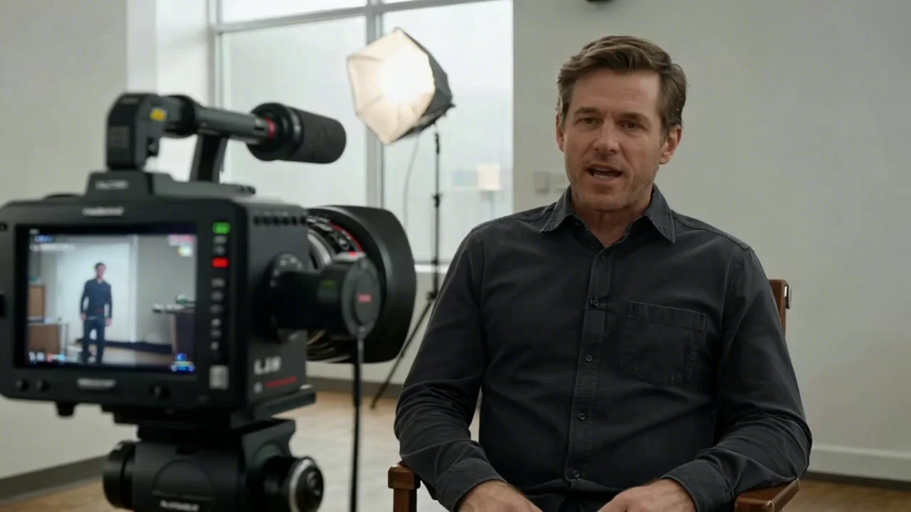 Illustrative camera filming a business owner